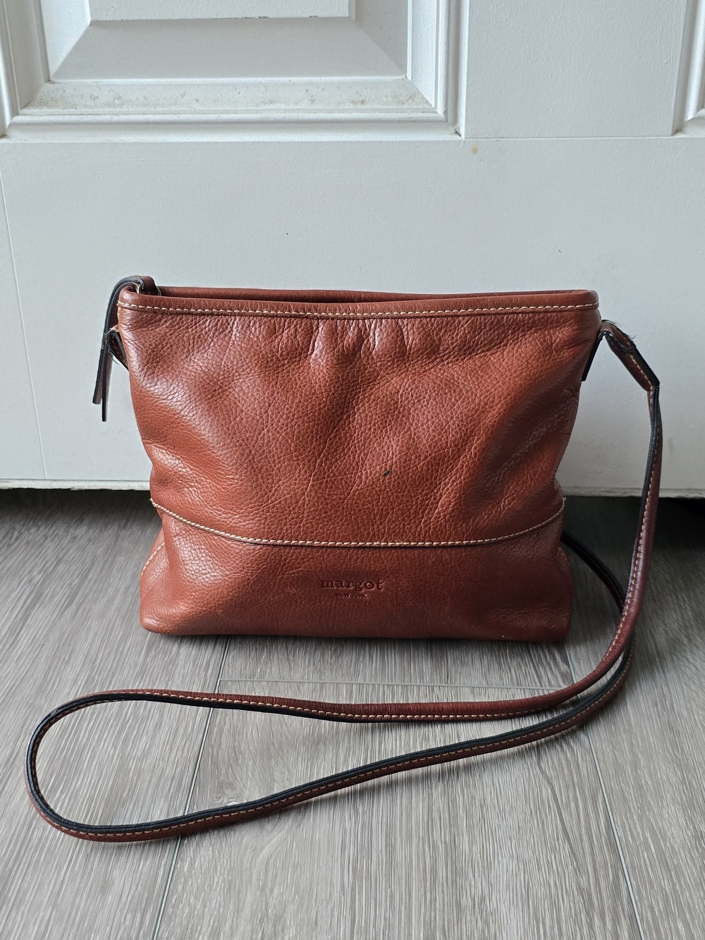 Cognac Brown Soft Genuine Leather Margot New York Crossbody Minimalist Bag